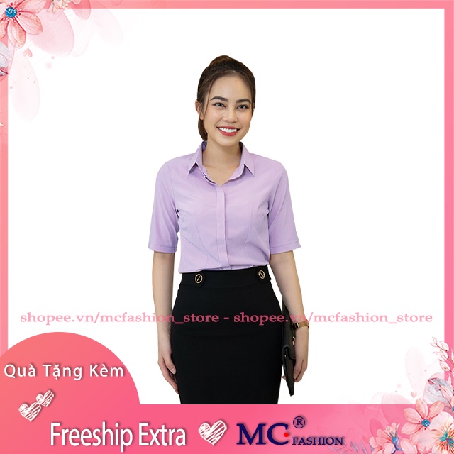 Áo Sơ Mi Nữ Đẹp Mc Fashion, Dáng Tay Lỡ, Kiểu Công Sở, Màu Xanh Đen, Tím A473, Hồng, Đỏ