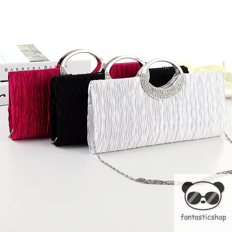 Ví Cầm Tay Bằng Satin Đính Đá Thời Trang Dành Cho Nữ