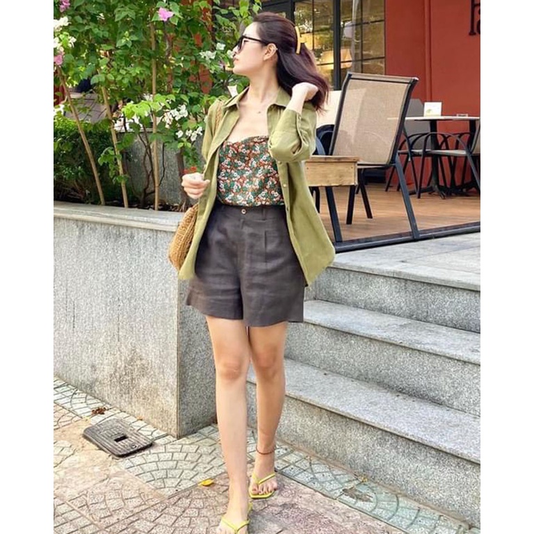 Áo sơ mi nữ dài tay form rộng Basic Linen tưng premium cao cấp