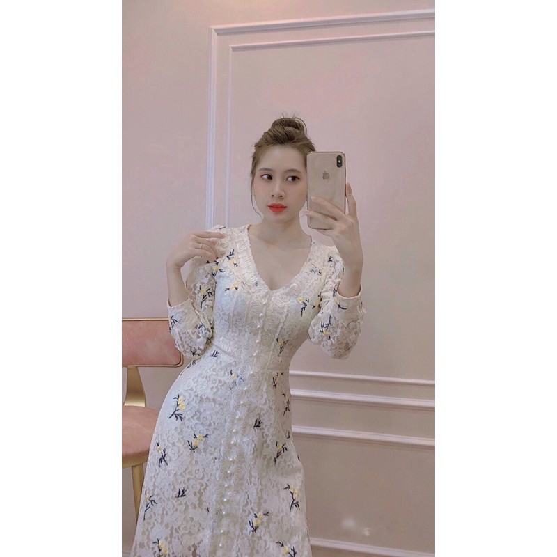 Váy ren thêu hoa cúc ngọc