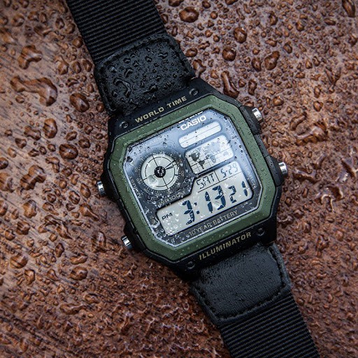 Đồng Hồ Nam Casio Standard AE-1200WHB-1BVDF Chính Hãng Dây Vải | Casio WorldTime AE-1200WHB-1B