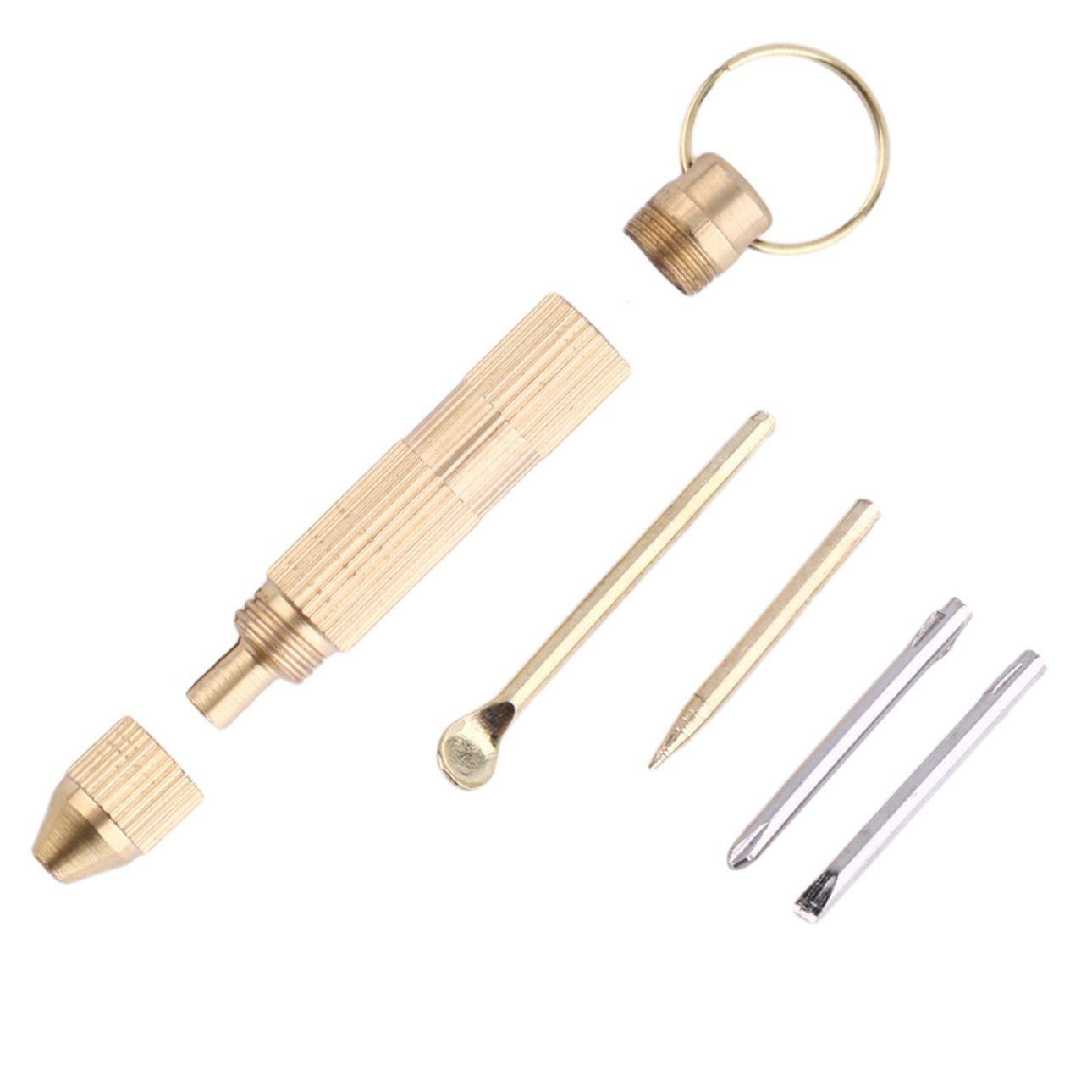 Bộ Dụng Cụ Lấy Ráy Tai 4 Trong 1 Tiện Lợi/Gold 4 in1 Multi Tool Set Cross Screwdriver Toothpick Ear Pick Pin Key Chain