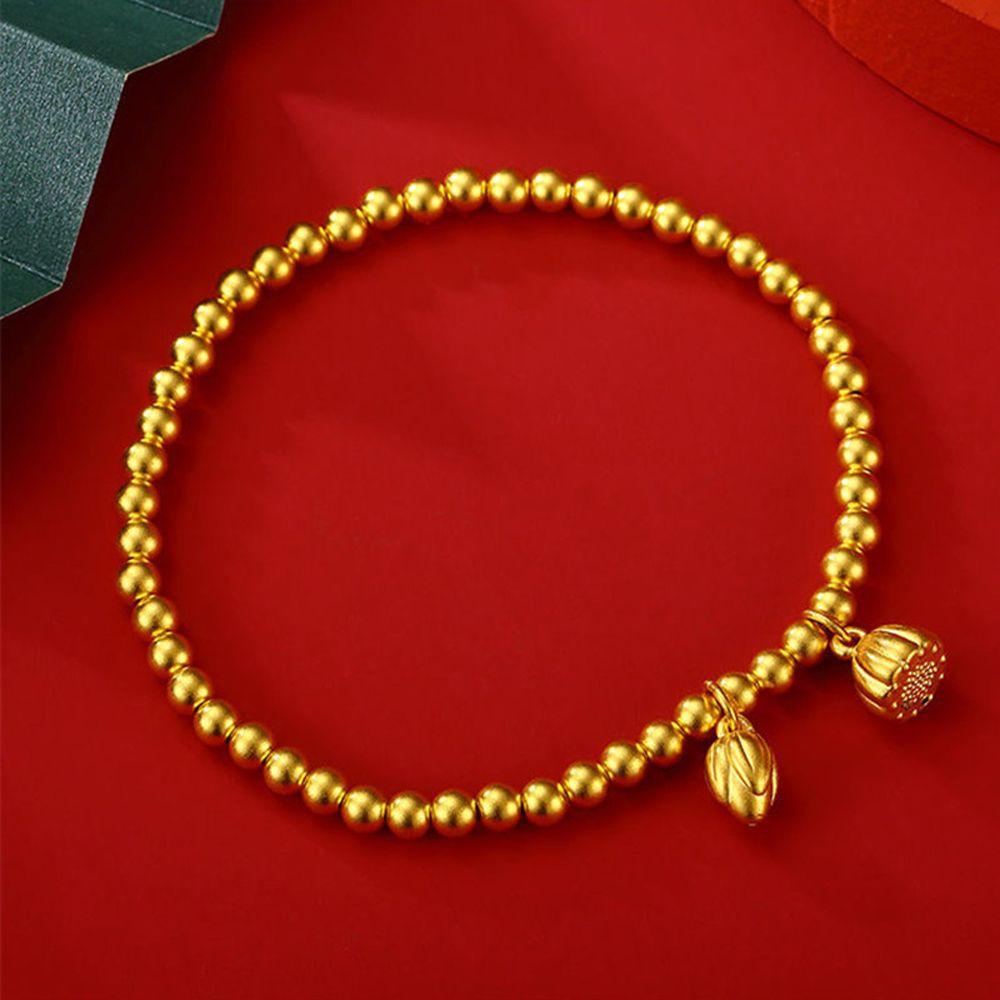 Vòng Tay Unisex Đính Hoa Sen Phong Cách Vintage Sáng Tạo|Vòng Tay Chuỗi Hạt Đồng Màu Sắc Phong Cách Retro