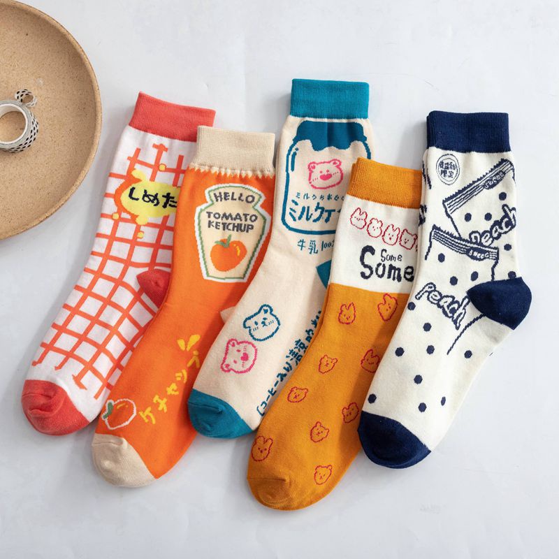 Vớ Cotton Cổ Trung Họa Tiết Hoạt Hình Phong Cách Nhật Bản Dễ Thương Thời Trang Cho Nữ