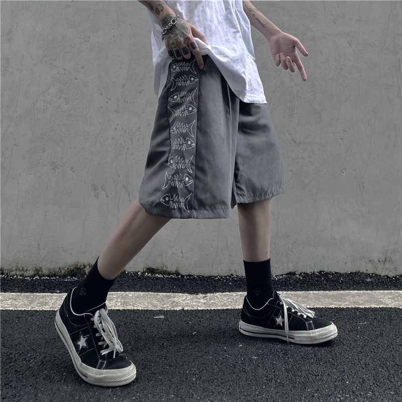 Quần short nam unisex ống rộng FISH siêu hot 2021, quần đùi nam mặc nhà màu đen, xám Hàn Quốc