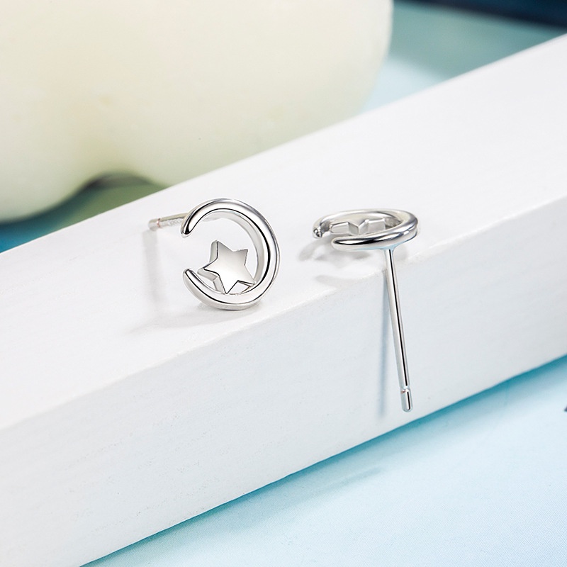 Bông Tai Mạ Bạc 925 Hình Mặt Trăng Ngôi Sao Đơn Giản Phong Cách Hàn Quốc Cho Nữ