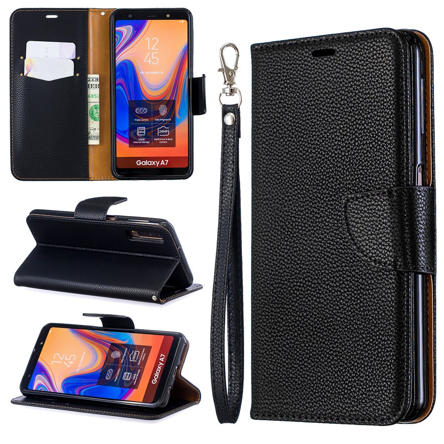 Bao da điện thoại gập kiêm ví màu trơn cho Samsung A7（2018）/A750 Litchi | BigBuy360 - bigbuy360.vn