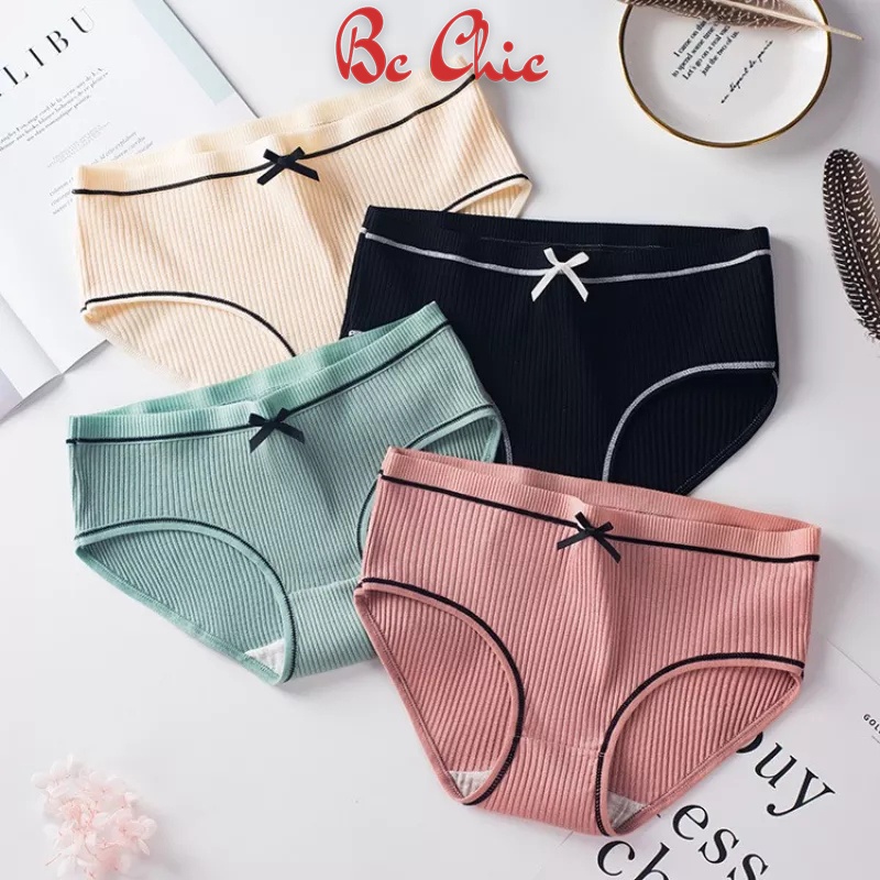 QUẦN GÂN TĂM KHÁNG KHUẨN ĐÍNH NƠ Q105 CHẤT LIỆU COTTON CO GIÃN THOÁNG MÁT  BC_CHIC LINGERIE
