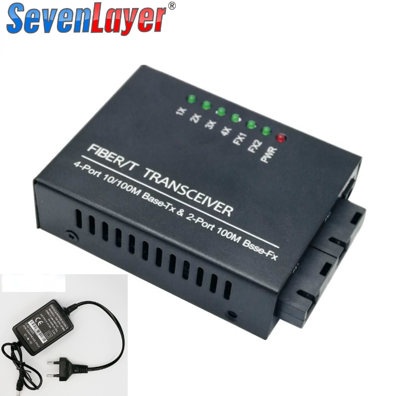 Ethernet switch Fiber Optical Media Converter Single Mode 4 RJ45 and 2 SC fiber Port 10/100M