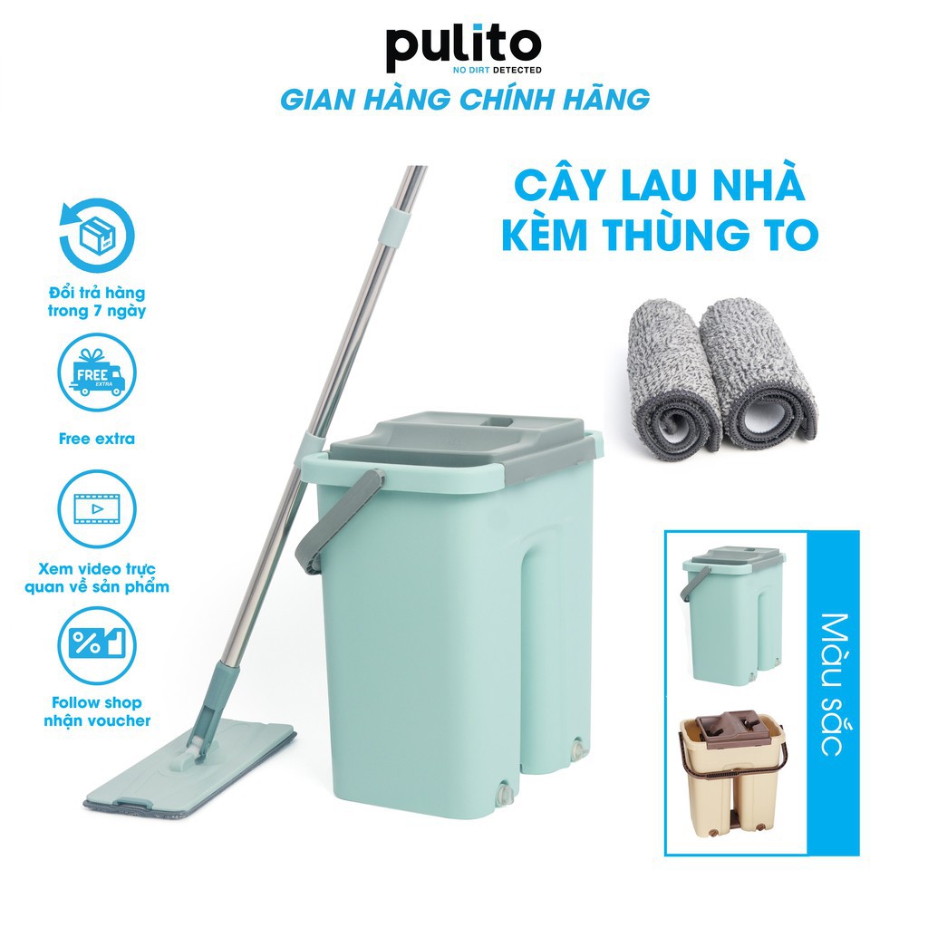 Bộ cây lau nhà ,chổi lau nhà thông minh Pulito tự vắt TẶNG  Kèm 2 miếng lau siêu sạch LS-CKT