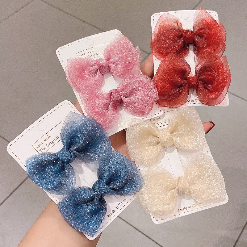 Set 2 Kẹp Tóc Vải Organza Kiểu Hàn Quốc Dễ Thương Cho Bé Gái