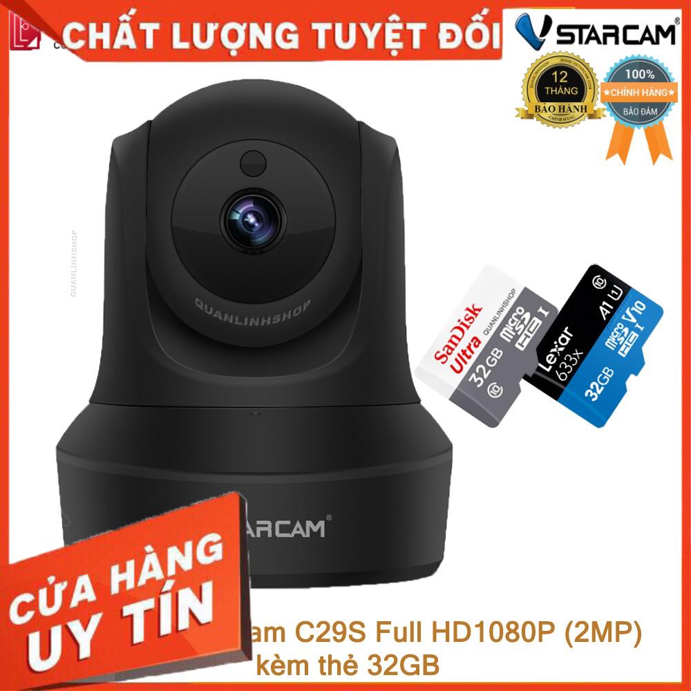 (giá khai trương) Camera IP Wifi hồng ngoại Vstarcam C29s Full HD 1080P 2MP màu đen kèm thẻ 32GB Class 10