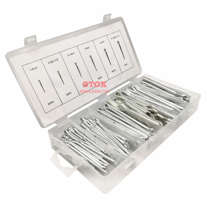 Hộp chốt chẻ thẳng, chốt gim phe cài 144pc OTOX