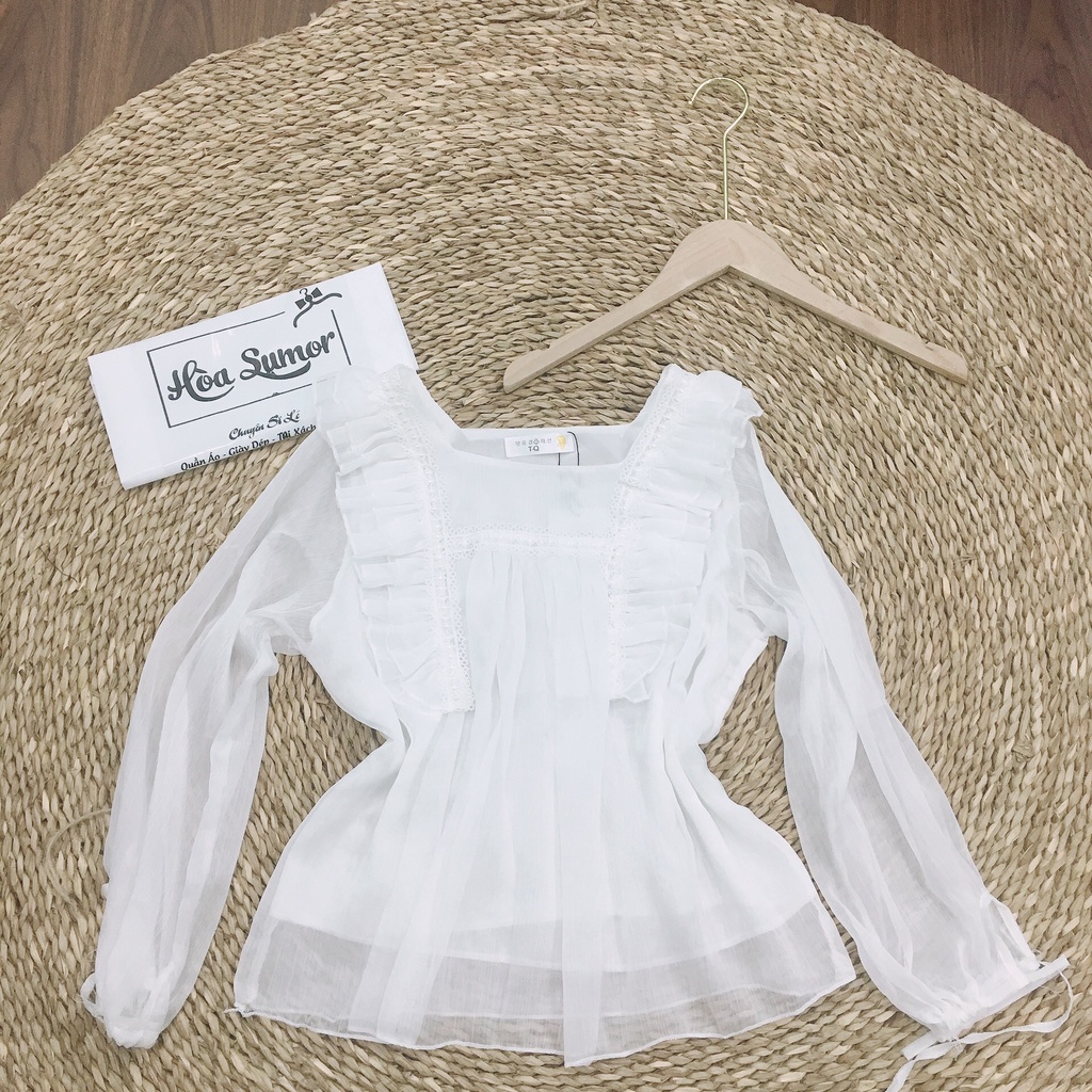 Áo bánh bèo nữ chất voan phối ren cổ vuông kiểu dáng babydoll tiểu thư sang chảnh