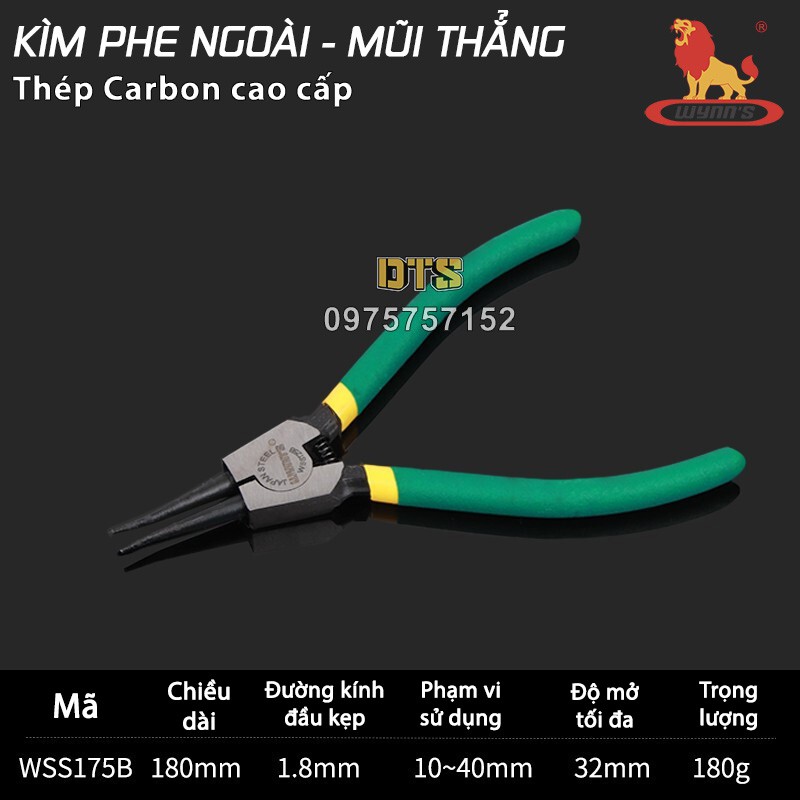 Bộ 4 kìm mở phe trong phe ngoài, mũi thẳng mũi cong công nghiệp WYNN'S 7 inch, kìm phanh thép Carbon cao cấp, kềm mở phe