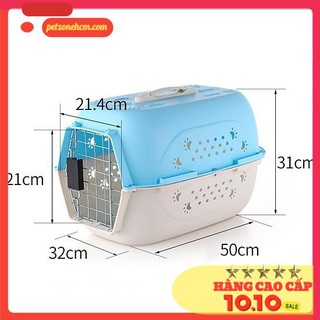 Lồng nhựa vận chuyển chó mèo <6kg ⚜ FREESHIP ⚜ có họa tiết bàn chân bằng nhựa PP dùng đi xe tàu - hàng không - máy bay
