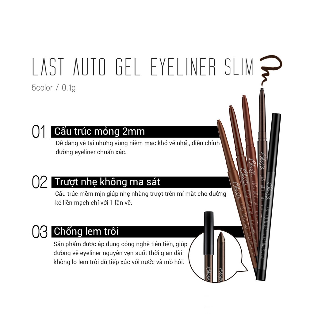 Gel chì kẻ mắt Bbia Last Auto Gel Eyeliner Slim - S3 Rose Brown S 0.1g (Màu nâu socola)