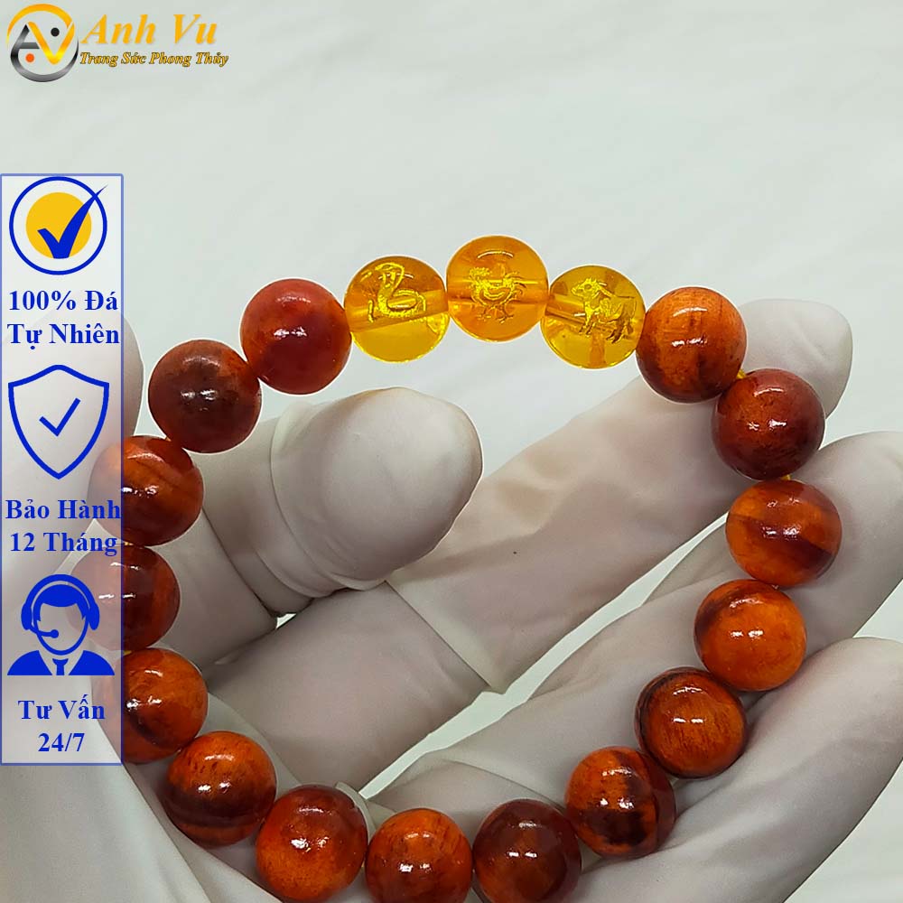Vòng tay gỗ huyết rồng mix tỵ dậu sửu - Vòng tay tam hợp quý nhân - Size 10 12ly - May mắn tài lộc