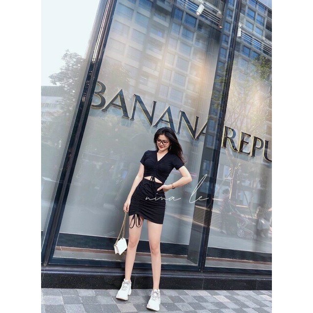 set xinh áo rút dây ngực chân váy rút có lót trong xinh chất bz mềm