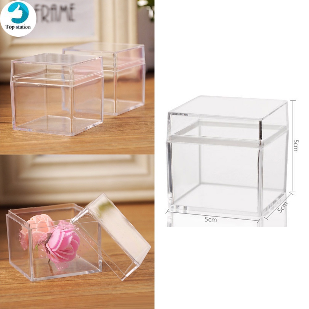 2 Hộp nhựa trong suốt hình vuông có nắp đậy đựng trang sức tiện lợi