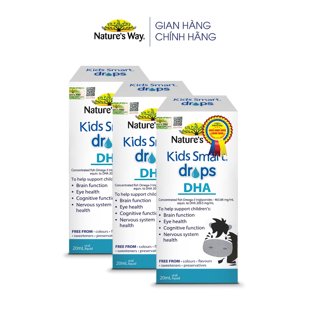 Combo 3 Siro Uống Kids Smart Drops DHA NATURE'S WAY Hỗ Trợ Phát Triển Toàn Diện Cho Não Bộ Của Trẻ 20ml/hộp