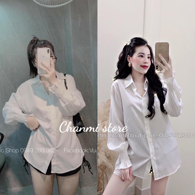 Áo Sơmi Trắng Tay Chun Cổ Đức Siêu Xinh, Áo Sơmi Nữ Có Ảnh Thật