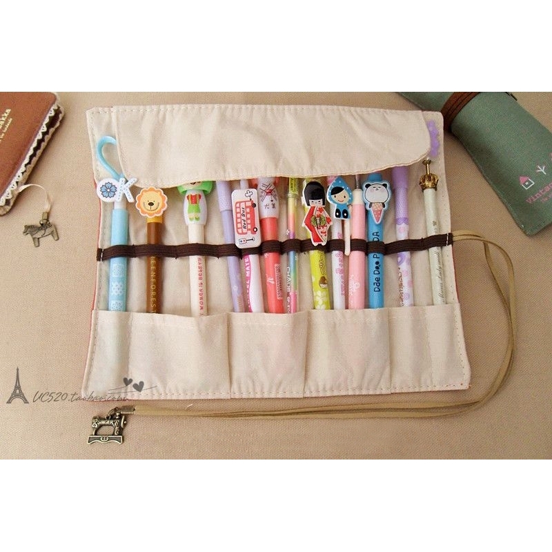 Large Capacity Canvas Multi-function Cosmetic Bag Retro Simple Student Pencil Case