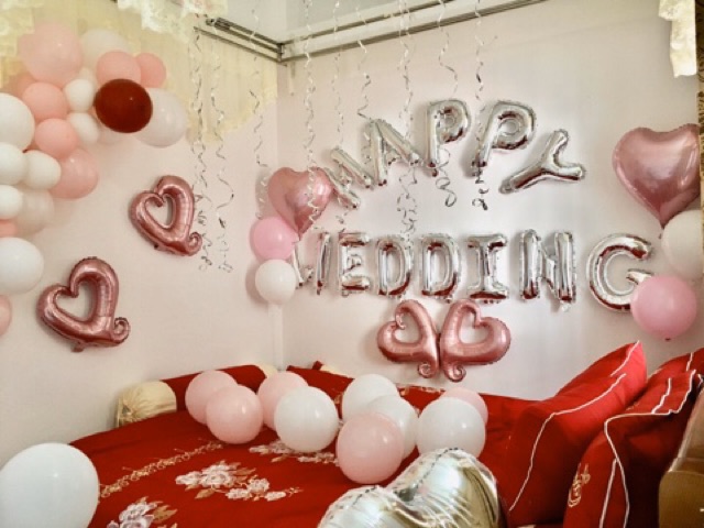 [Tặng 100 Cánh Hoa Hồng] Sét Bóng Happy Wedding Trang Trí Phòng Cưới