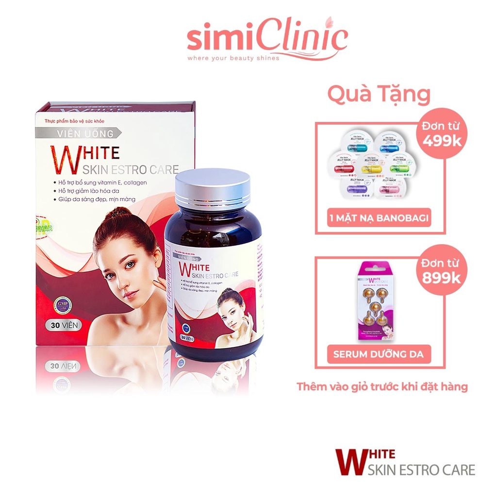 Viên uống trắng da VAK White Skin Estro Care sáng hồng tự nhiên chống lão hóa nội tiết tố nữ cấp collagen vitamin E