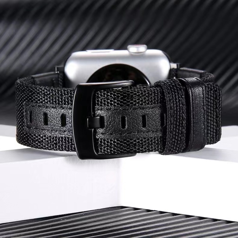Dây Đeo Nylon Màu Đen Kiểu Dáng Đơn Giản Thời Trang Cho Đồng Hồ Apple 44mm 40mm 45mm 41mm 42mm 38mm