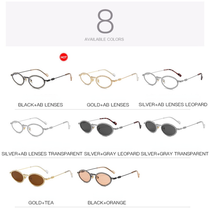 Kính Mát Gọng Oval Kim Loại Đính Đá Phong Cách Hiphop Thời Trang Hàn Quốc