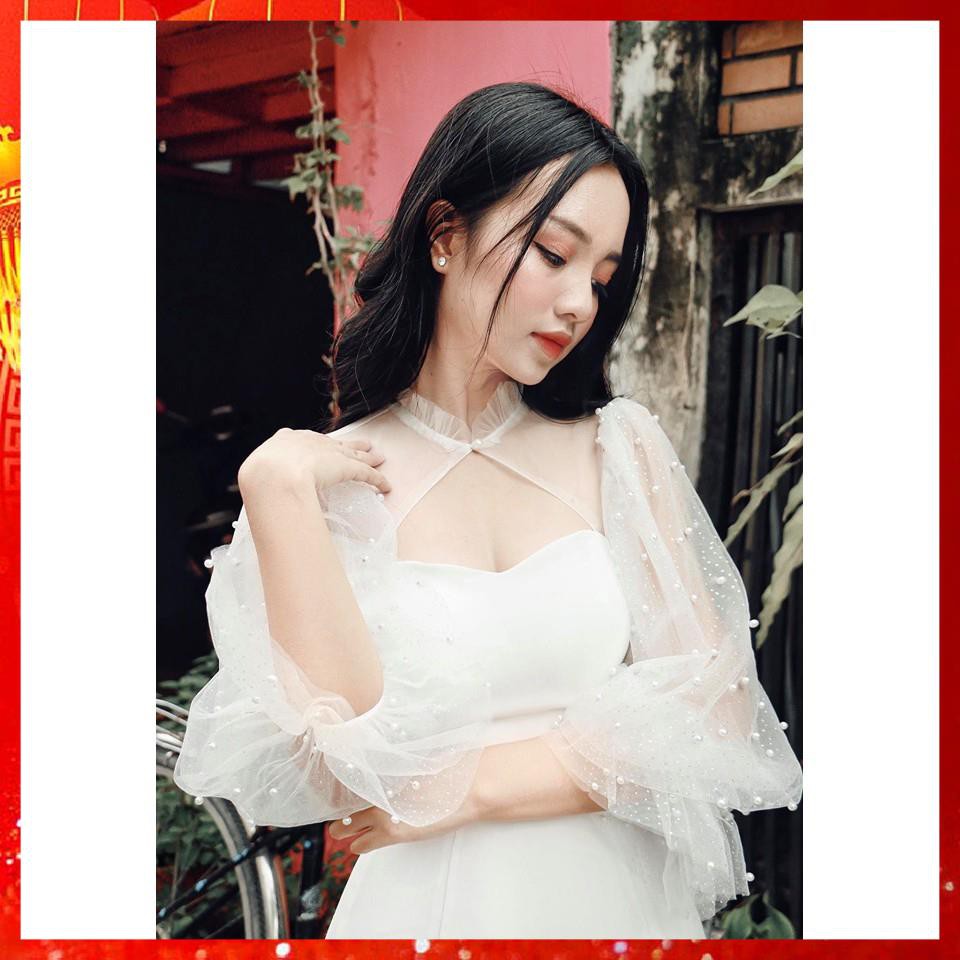 Đầm dự tiệc tay phồng đính hạt nữ tính tôn dáng