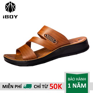 Dép nam quai ngang IBOY D3 từ da bò đường chỉ khâu tay, đế tăng chiều cao êm chân dòng dép quai hậu nam sandal