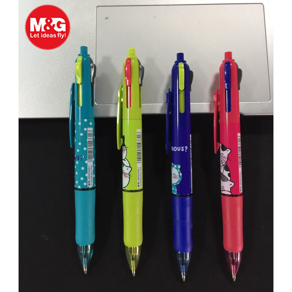 Bút bi hình mèo cute 4 màu mực chính hãng M&G ABP 803S6 0.7mm viết cực kỳ êm trơn