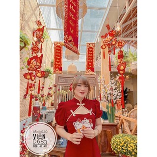Bigsize Đầm nơ đỏ viền D683