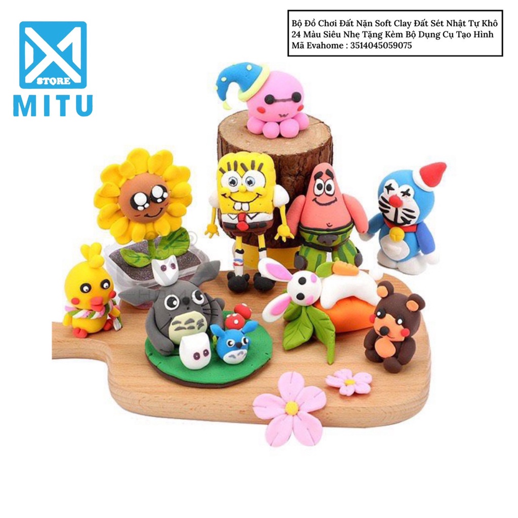 Bộ Đồ Chơi Đất Nặn Soft Clay Đất Sét Nhật Tự Khô 24 Màu Siêu Nhẹ Tặng Kèm Bộ Dụng Cụ Tạo Hình
