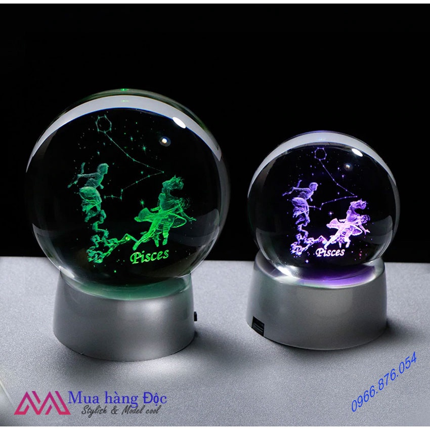 Quà Tặng Sinh Nhật Tháng 3 🎁 🎁 🎁 Quả Cầu Pha Lê 3D LED Cung Song Ngư Pisces