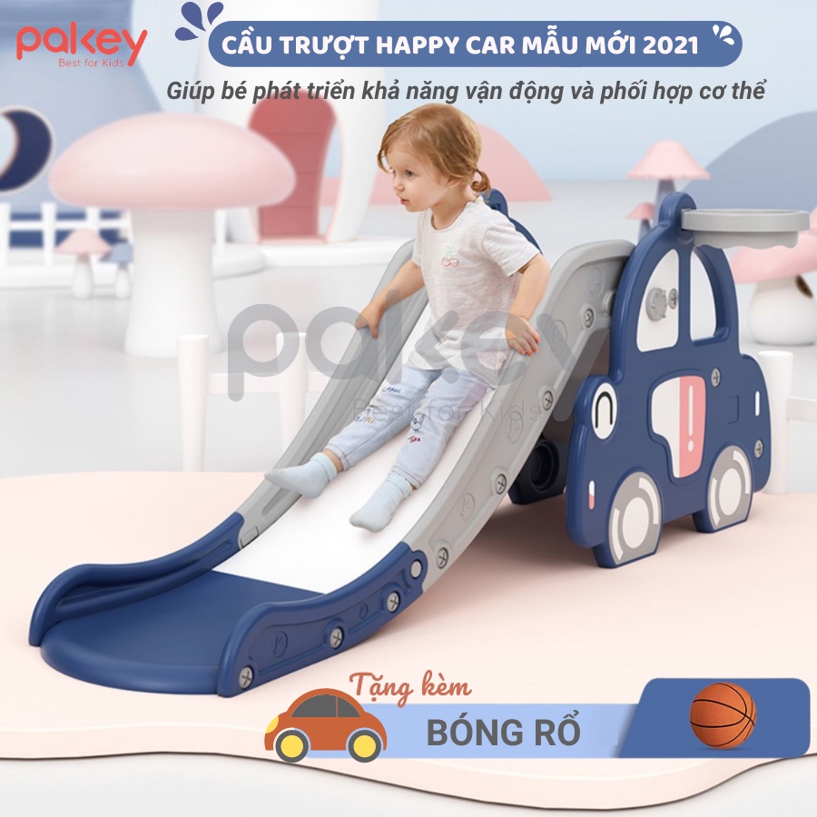 Cầu trượt ô tô Happy Car TẶNG BÓNG RỔ nâng cấp mới đế đúp kín, cầu trượt cho bé nhựa nguyên sinh