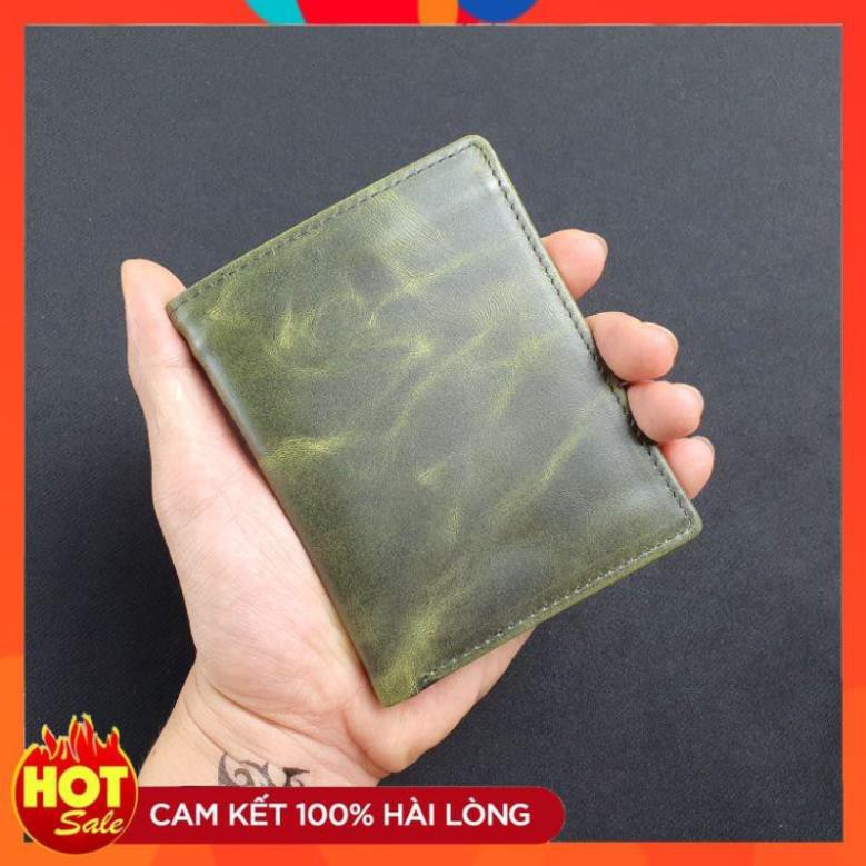 Ví da Pullup wax WS107 Xanh Olive - 100% da bò thật, BH 3 năm