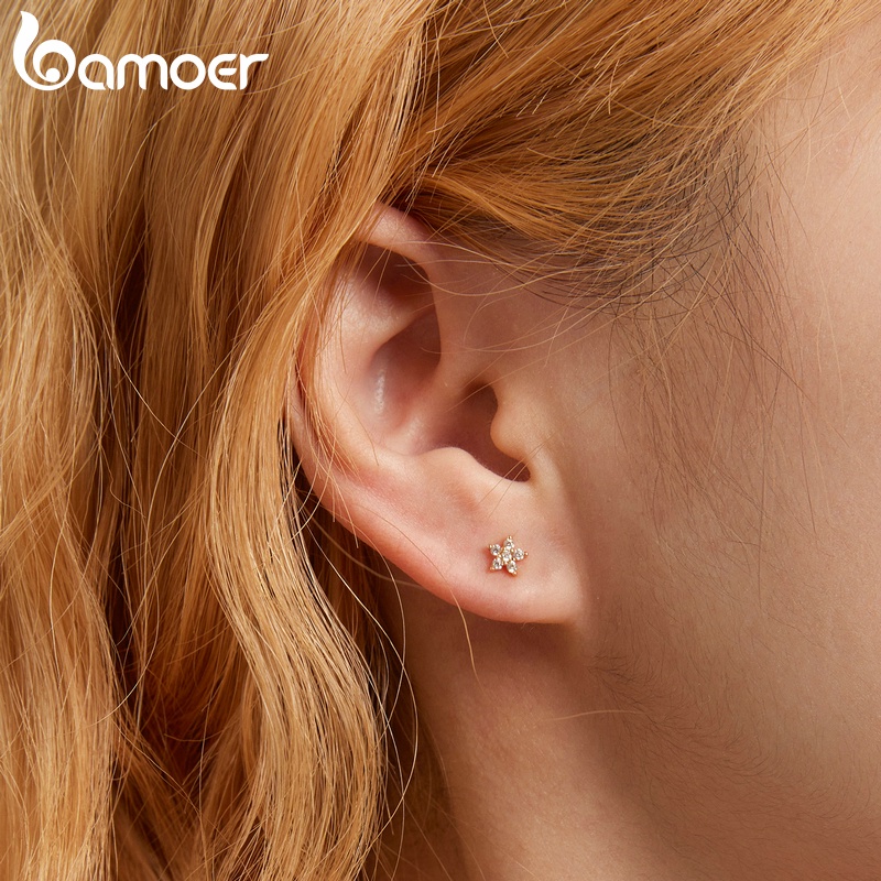 Đôi hoa tai Bamoer bạc 925 hình hoa mini thời trang cho nữ