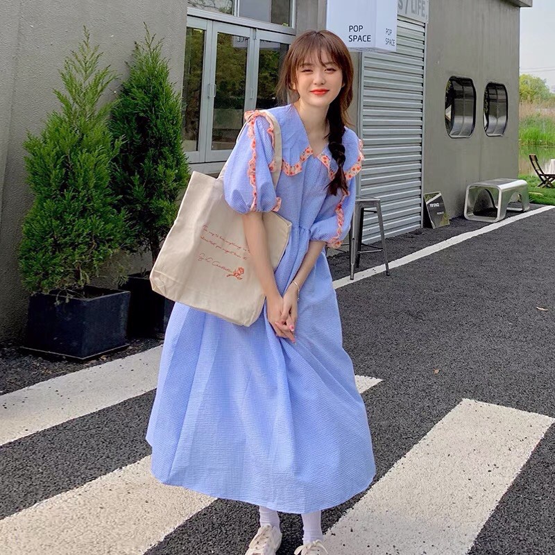 [HÀNG ORDER] Váy babydoll nữ đầm nữ thiết kế sọc caro mùa hè phong cách Hàn Quốc AH1154