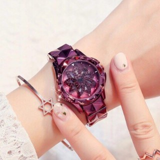 Đồng hồ nữ Mashali dây kim loại mặt hoa xoay 360 độ dễ thương + Tặng hộp đồng hồ sang trọng (Đỏ hoặc thumbnail
