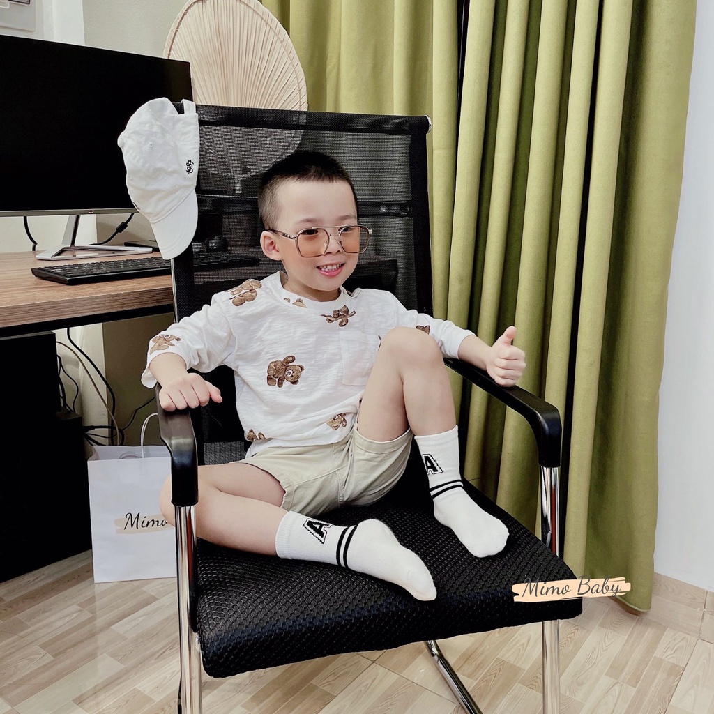 Áo phông dài tay hình gấu phối túi ngực mùa thu đông cho bé QA49 Mimo Baby