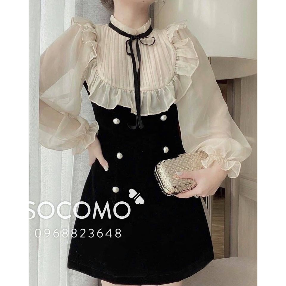 Váy nhung tay tơ cổ bèo nữ Socomo - Hàng Loại 1, Chất Đẹp - Giá tốt - 100% ảnh Socomo Tự Chụp-V102 | BigBuy360 - bigbuy360.vn