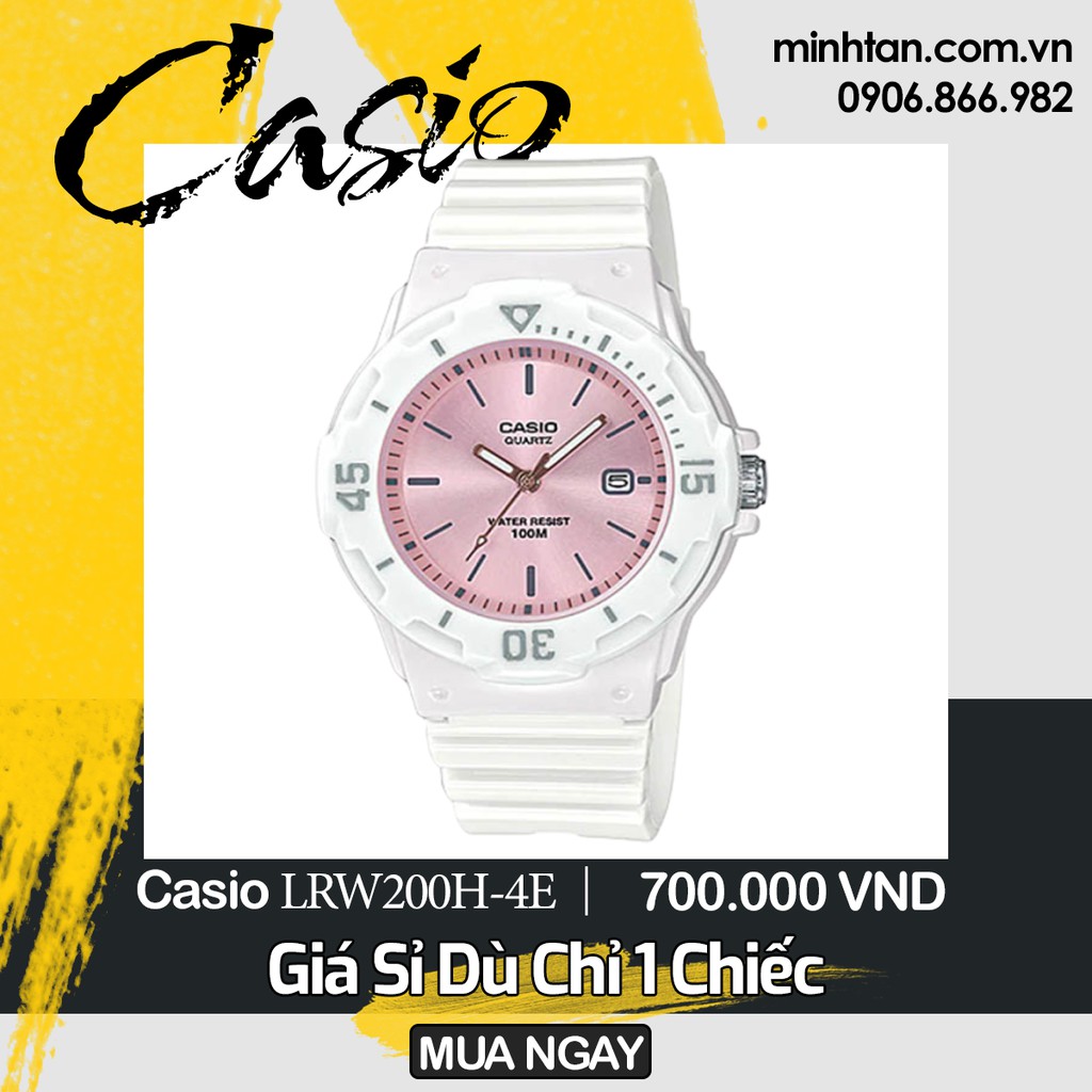 Đồng hồ nữ Casio LRW-200H-4E3VDF dây nhựa Trắng - Mặt Hồng - Chống Nước 100M