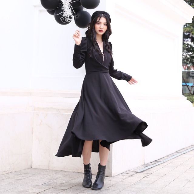 VÁY ĐI PROM - LADY LADY DRESS - VÁY CỔ KHOÉT SÂU TAY DÀI