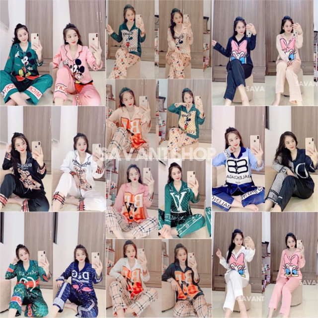 [ Hơn 100 Mẫu ] Pijama in 3D Tay Dài Mặc Nhà Lụa Satin Cao Cấp Vải Đẹp