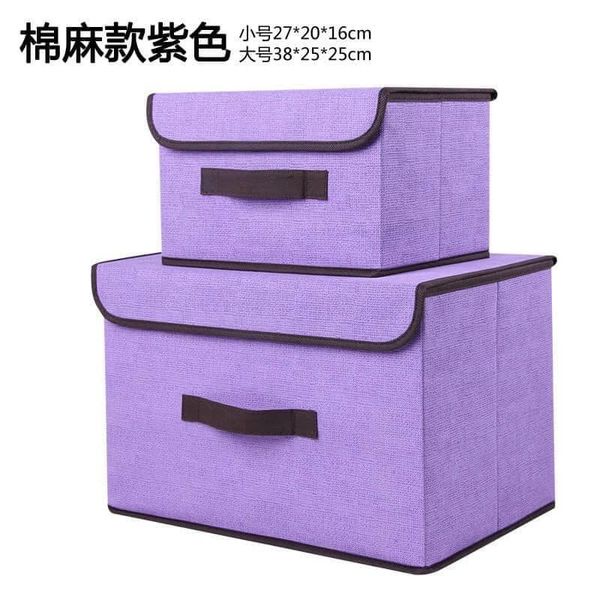 Set 2 hộp túi vải đựng đồ thùng đựng quần áo đồ lót đồ chơi đa năng bằng vải cứng, có nắp đậy không cần tủ tiện dụng