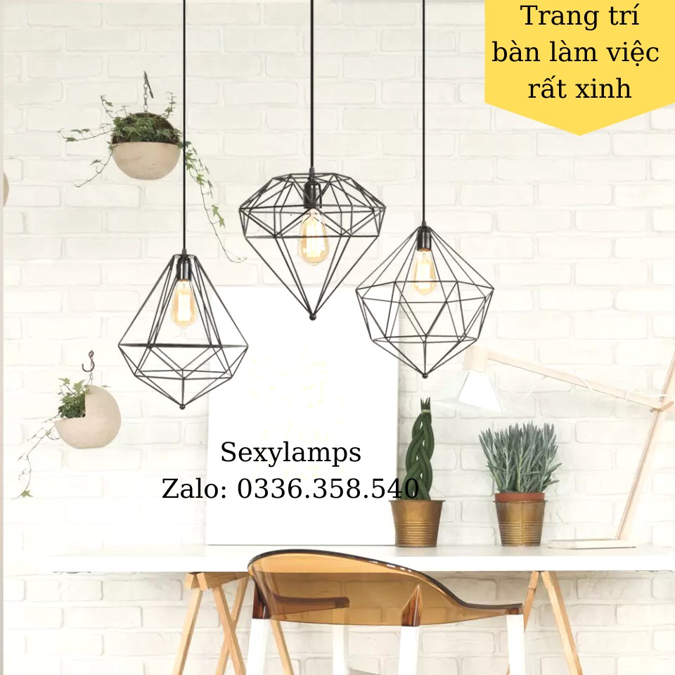 Đèn Thả Kim Cương nhiều dáng Trang Trí Phòng, Bàn Ăn, Quán Cafe. Tặng Bóng Led Thủy Tinh