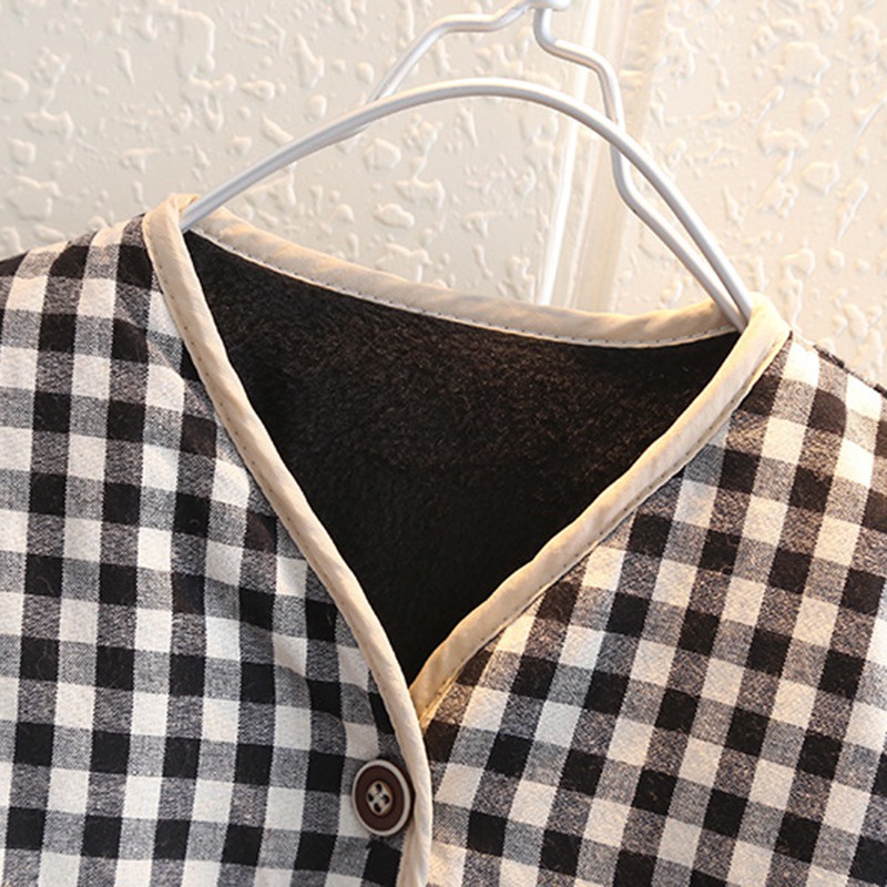 Áo khoác cotton phối len cashmere họa tiết sọc ca rô phong cách Hàn Quốc thời trang cho bé